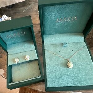 Diamond+ Opal and Silver Earring Set and Necklace